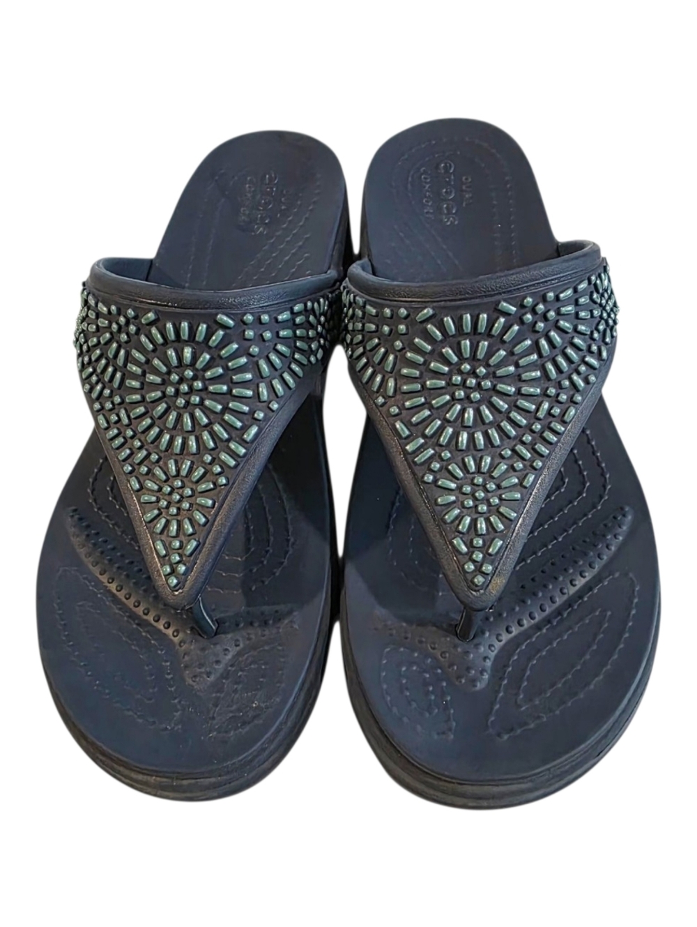 Crocs Monterey Diamante Wedge Flip Sandal Women's Size 10 Navy Blue